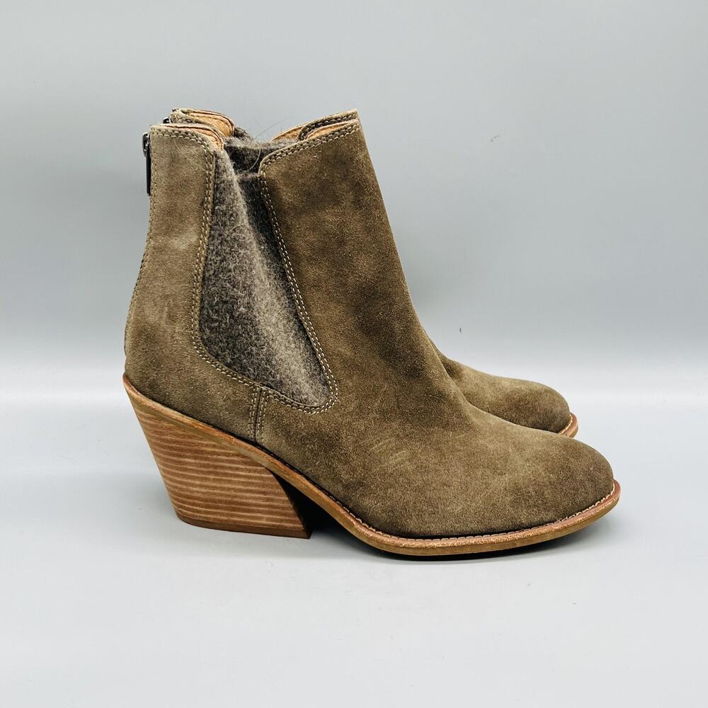 Sofft Boots Womens 8.5 Brown Suede Ankle Zip Wedge Heel Booties Casual Shoes